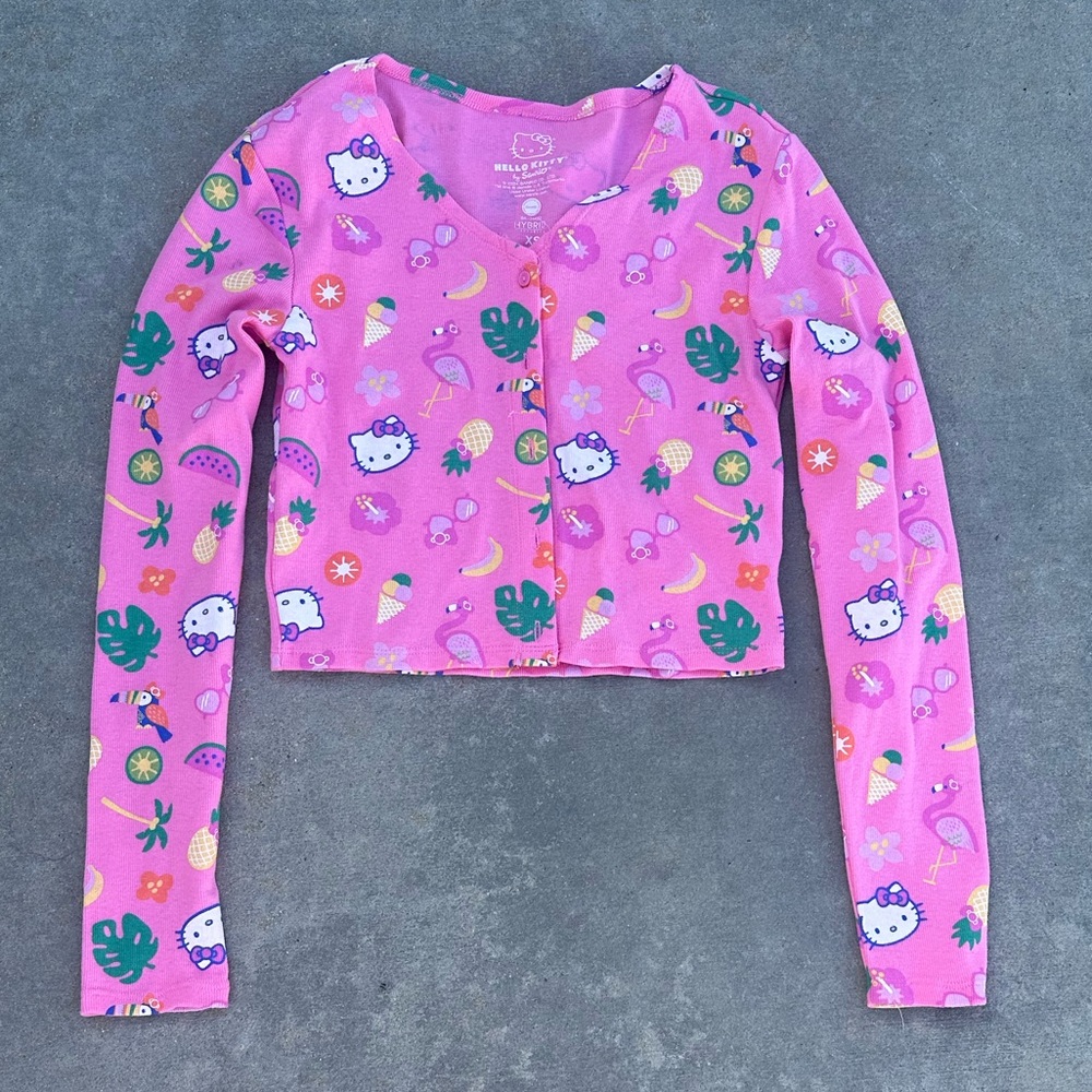 hello kitty sanrio y2k long sleeve cardigan top vacation sweater button up down